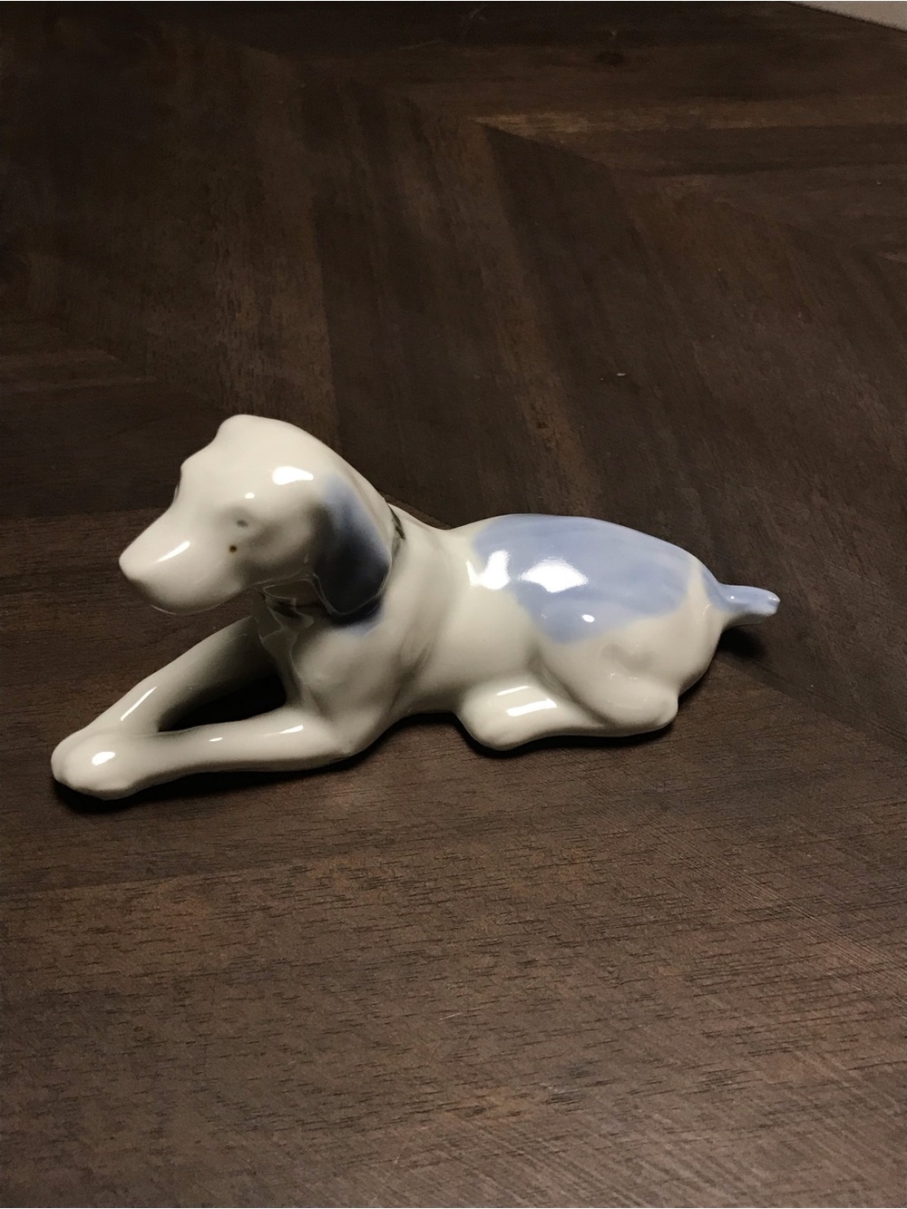 Porcelain Vintage Blue and White Dog Figurine